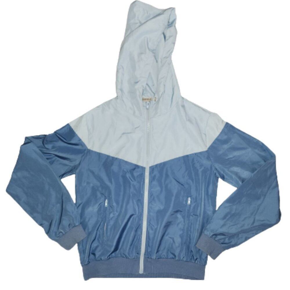 Forever 21 Windbreaker Thin Blue Two Tone Jacket || Hooded || Med
